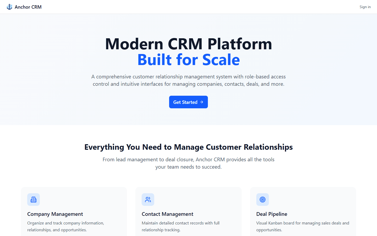 Screenshot of Anchor CRM